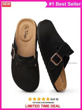 Vegan Suede Clogs for Women Slip On Mules Cork Footbed
